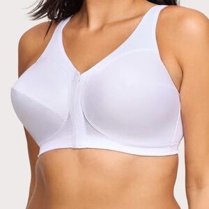 GLAMORISE 1265 MagicLift Front-Closure Posture Back Support Bra 46C White